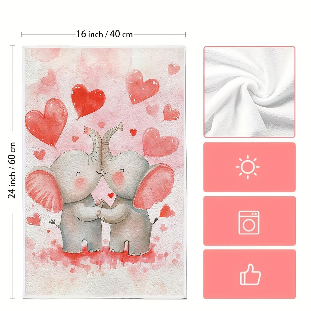 Set of 2 Ultra Soft Kitchen Towels with Cartoon Elephant Design, Super Absorbent, 40x60 cm