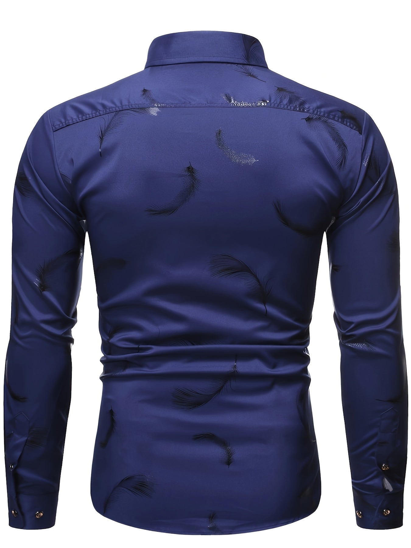 Мужская рубашка с длинным рукавом с золотым перьевым принтом, полиэстер, формальный, тканая, облегающий крой