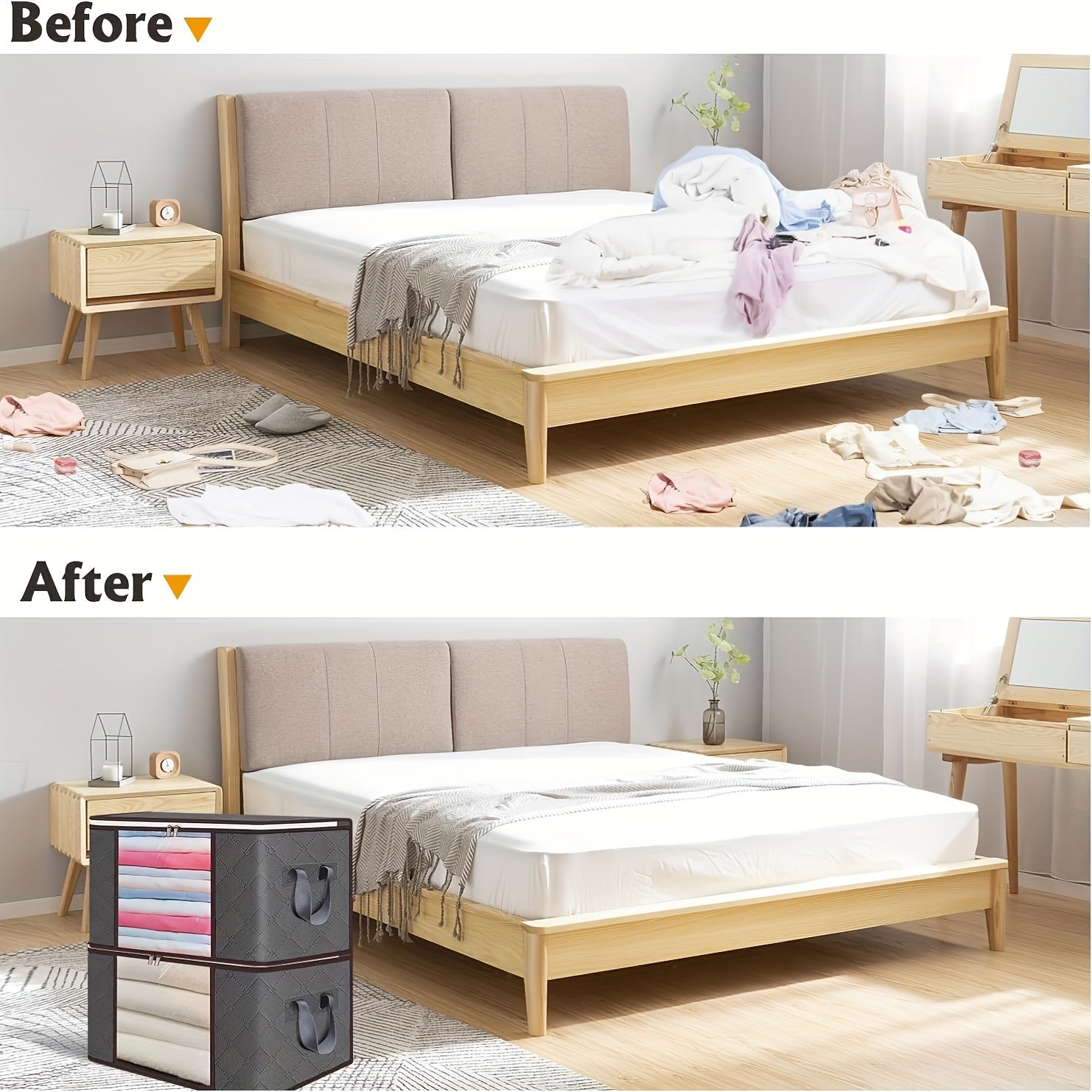 Большие 90L сумки для хранения с ручками и молниями для организации шкафа, упаковка 6 шт.