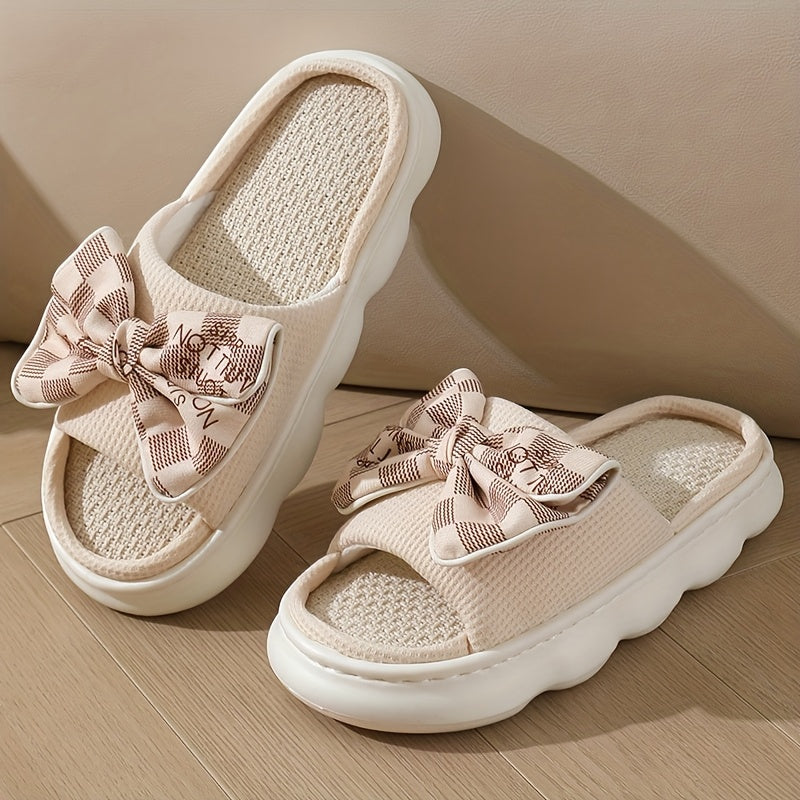 Women’s Slip-On Slippers with Bow, Cushioned EVA Sole, Indoor Outdoor, Black White