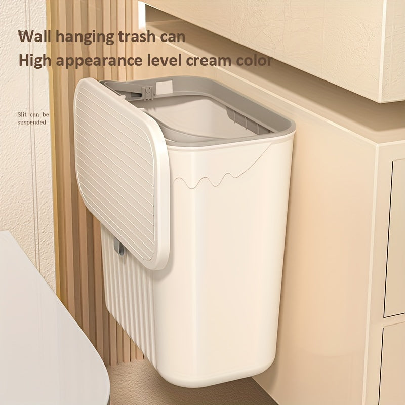 Plastic Wall-Mounted Trash Can with Slide Lid High Capacity for Kitchen Bathroom Bedroom