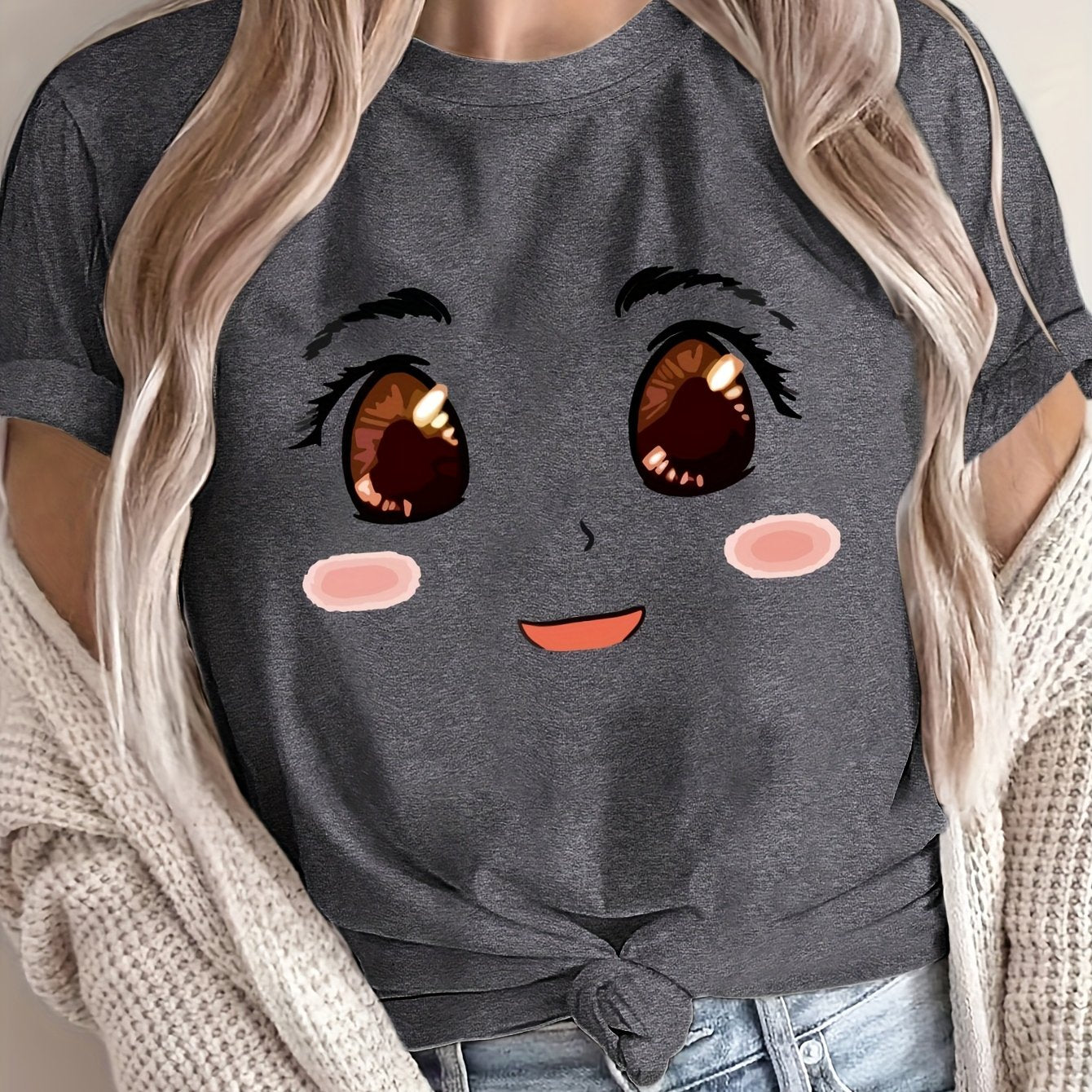 Women's Loose Large Size T-Shirt Spring Summer Casual Short Sleeve Breathable Fabric