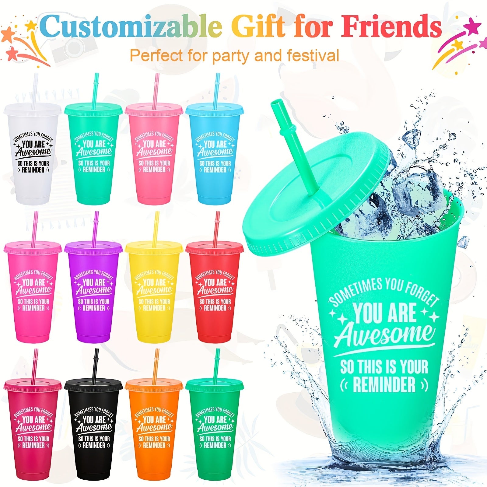 Set of 5 Insulated 24oz Tumblers with Lids and Straws BPA PVC Free for Office and Teachers