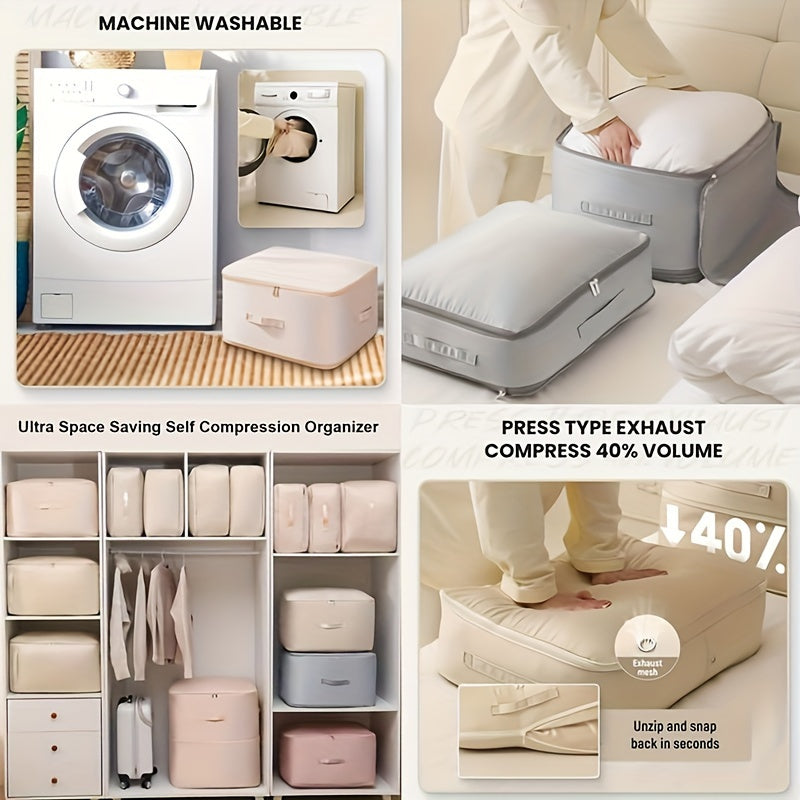 Bolsa de almacenamiento de nylon de autocompresión con cremallera para edredones, ropa y mantas, ahorrador de espacio, organizador de alta resistencia