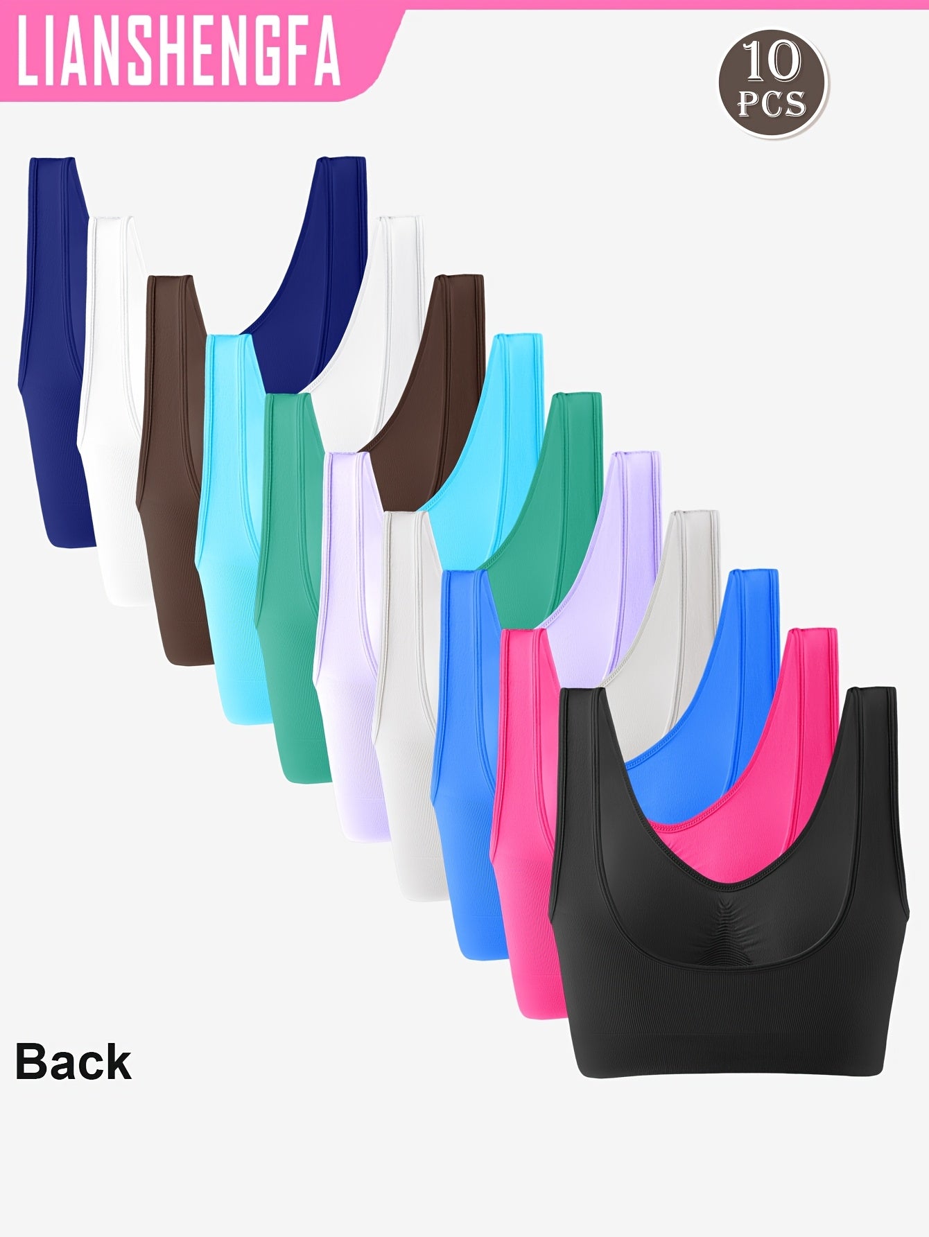 10-to'plam ayollar uchun shovqinsiz yuqori elastiklikdagi ko'krak kiyimlari va nafas oladigan uyqu tank toplari U-orqa uslub