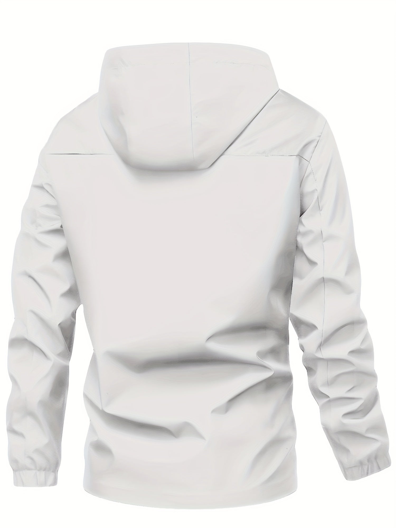 Erkaklar uchun ko'k rangli kapüşonli kurtka, zipli cho'ntaklar bilan, engil polyesterdan tayyorlangan, bahor va kuz uchun mashinada yuvilishi mumkin.