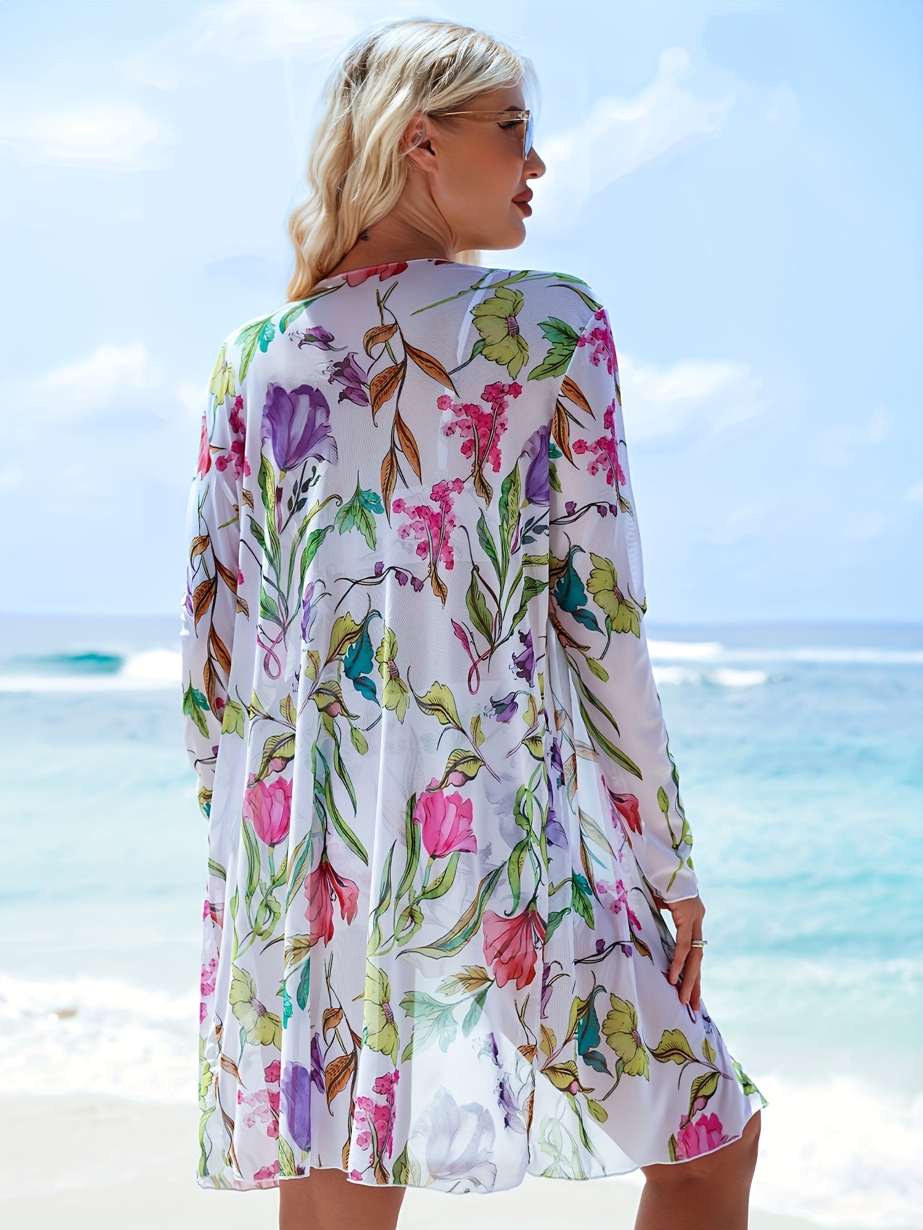 Women's Floral Bikini Set with Square Pants and Sun Protection Cover-up for Beach Swimming