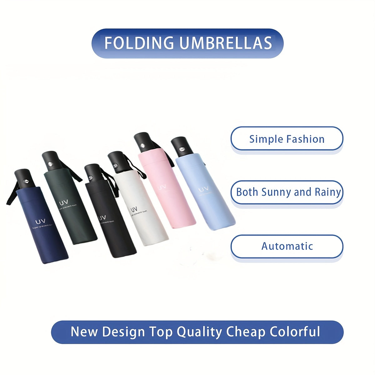 UV Protection Folding Umbrella Automatic Open 8 Ribs Pongee Pongee Black