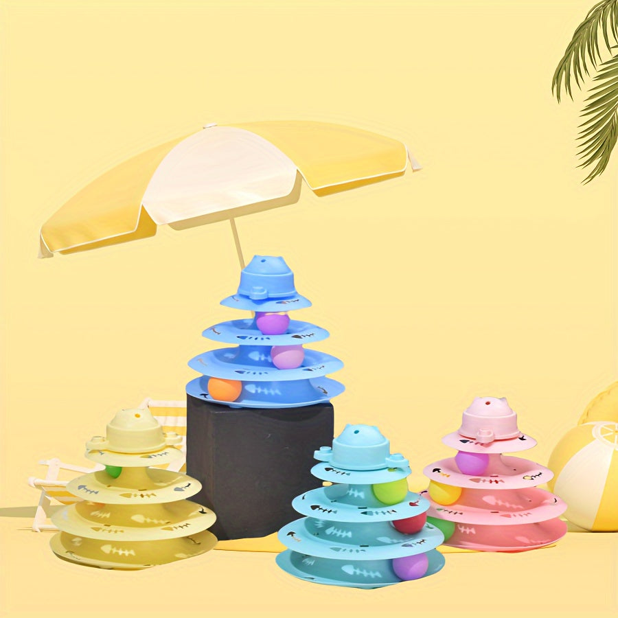 Interactive Cat Toy Tower with Rotating Tracks Multi-Level Plastic Durable Non-Battery