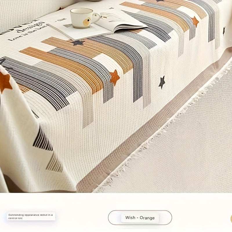 Tasselli Waffle-Knit Divan Qoplamasi - Mashinada Yuvish mumkin, Yashash xonasi va Ofis Dekor uchun Matoga Himoya