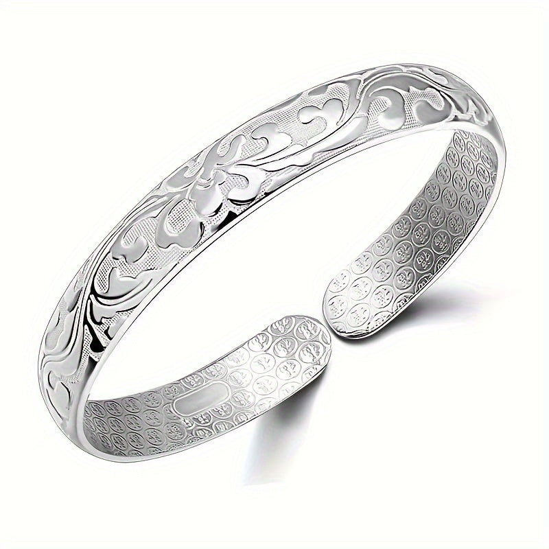 Retro Floral Pattern Bracelet for Women Open Design Lightweight Jewelry Gift