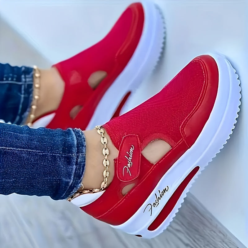 Women's Breathable Knit Sneakers Low Top Outdoor Shoes with Fastener in Pink Blue Black