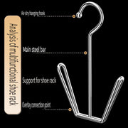 Set of 4 Stainless Steel Wall-Mounted Shoe Racks with Hooks for Home and Balcony Storage