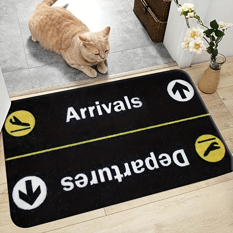 Arrivals Departures Flight Doormat Non-Slip Stain-Resistant Polyester Rectangle