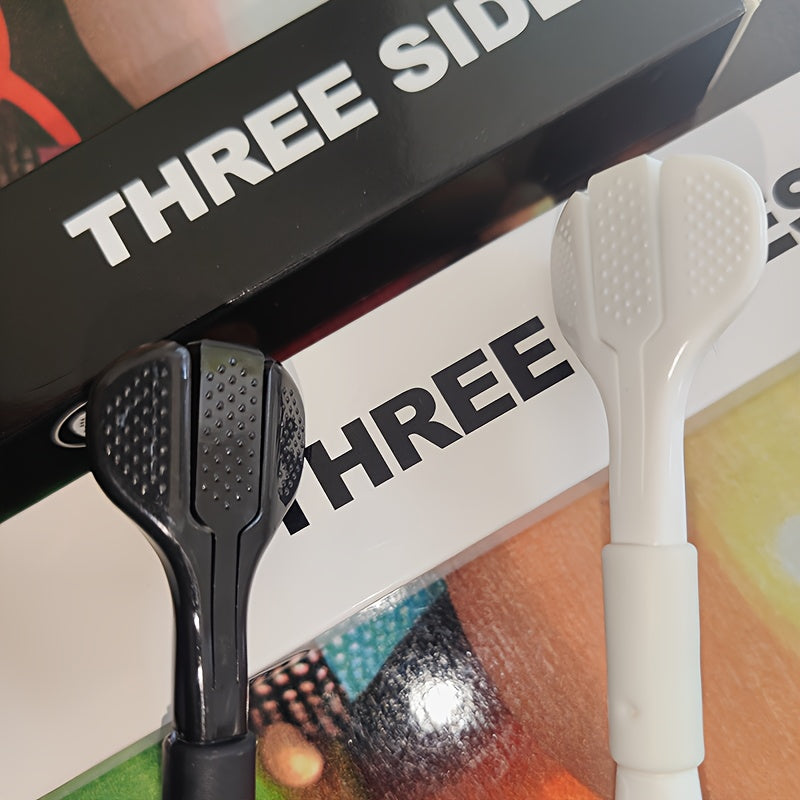 Unisex Adult Compact 3-Sided Toothbrush with Microfiber Bristles for Deep Cleaning