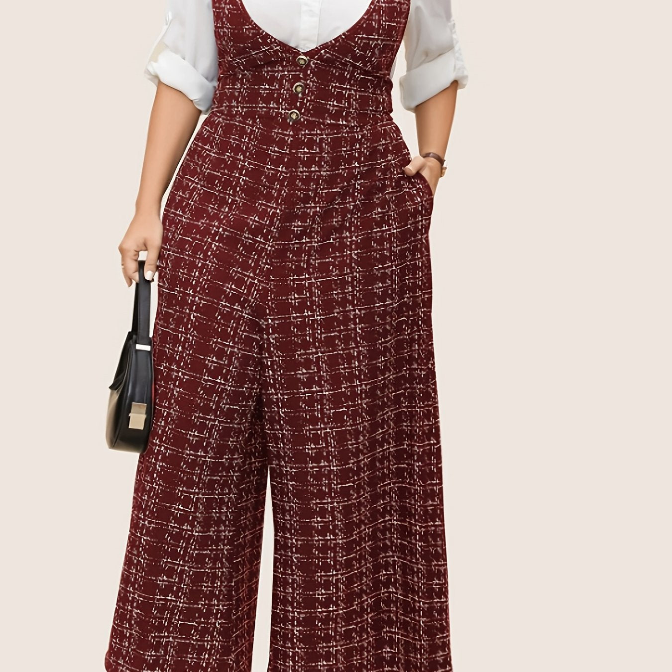 Plus o'lchamli gul bosma bilan jumpsuit Polyester, bezsiz, V-shaklli bo'yin, kundalik