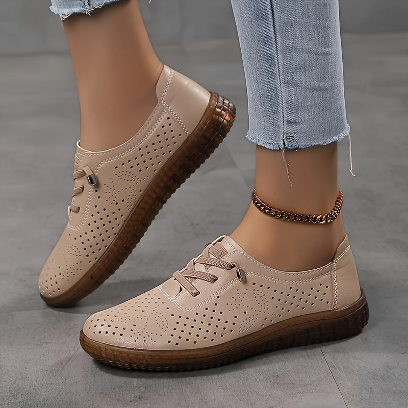 Women's Slip-On Flat Shoes Elastic Straps Hollow Design Comfortable Casual Sizes 8.9-10.7cm