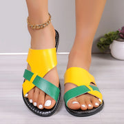 Women's Yellow and Green Strappy Flat Sandals Breathable Open Toe