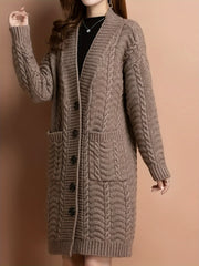 Plus-Size Cable Knit Cardigan for Women Long Sleeve Open Front Pockets Fall Winter