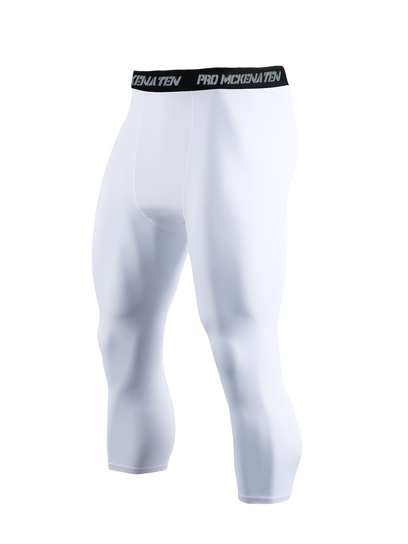 Men's Black Cropped Leggings High Elasticity Polyester Spandex Athletic Fit for Gym or Casual