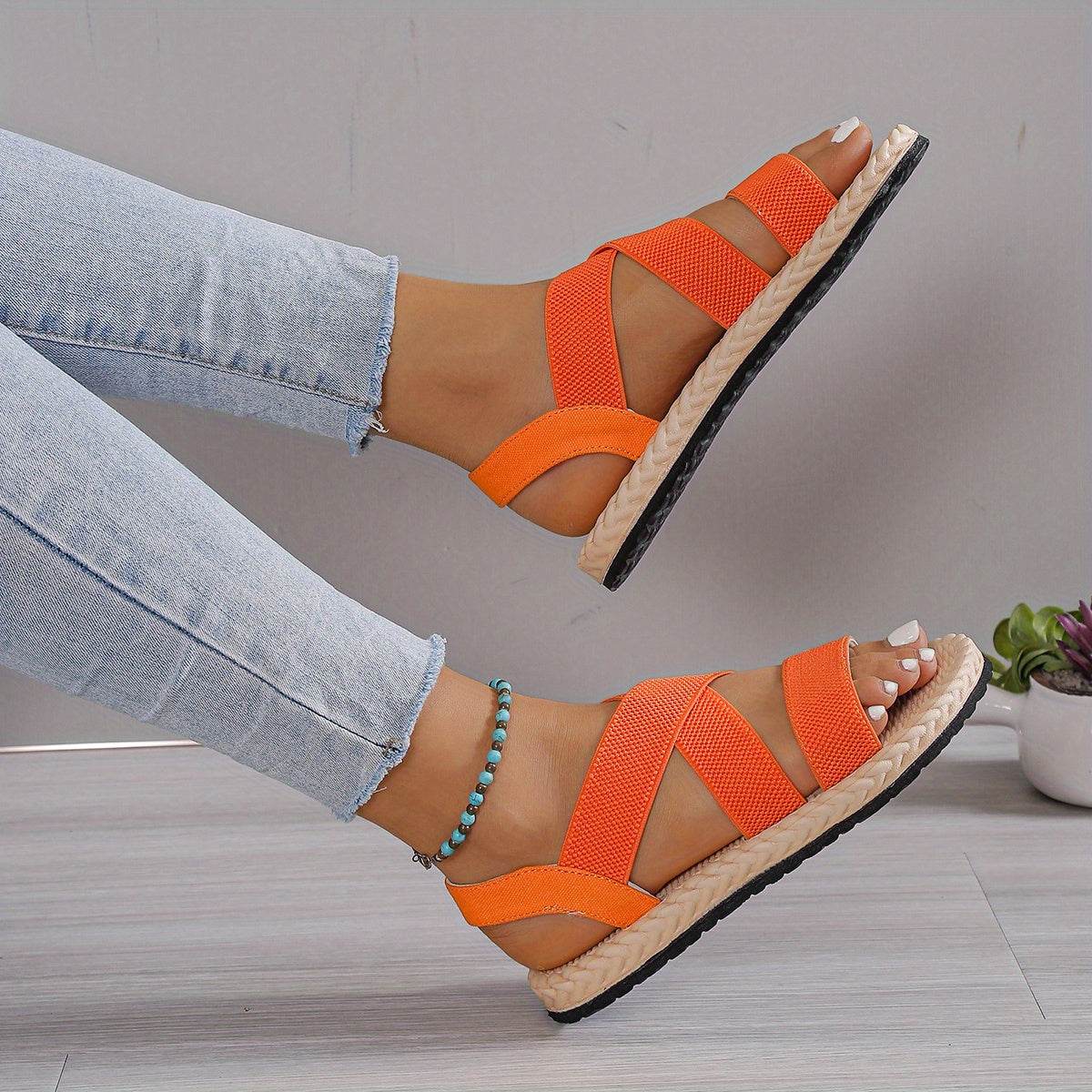 Women's Summer Lightweight Casual Sandals Black Breathable Fabric Flat Shoes