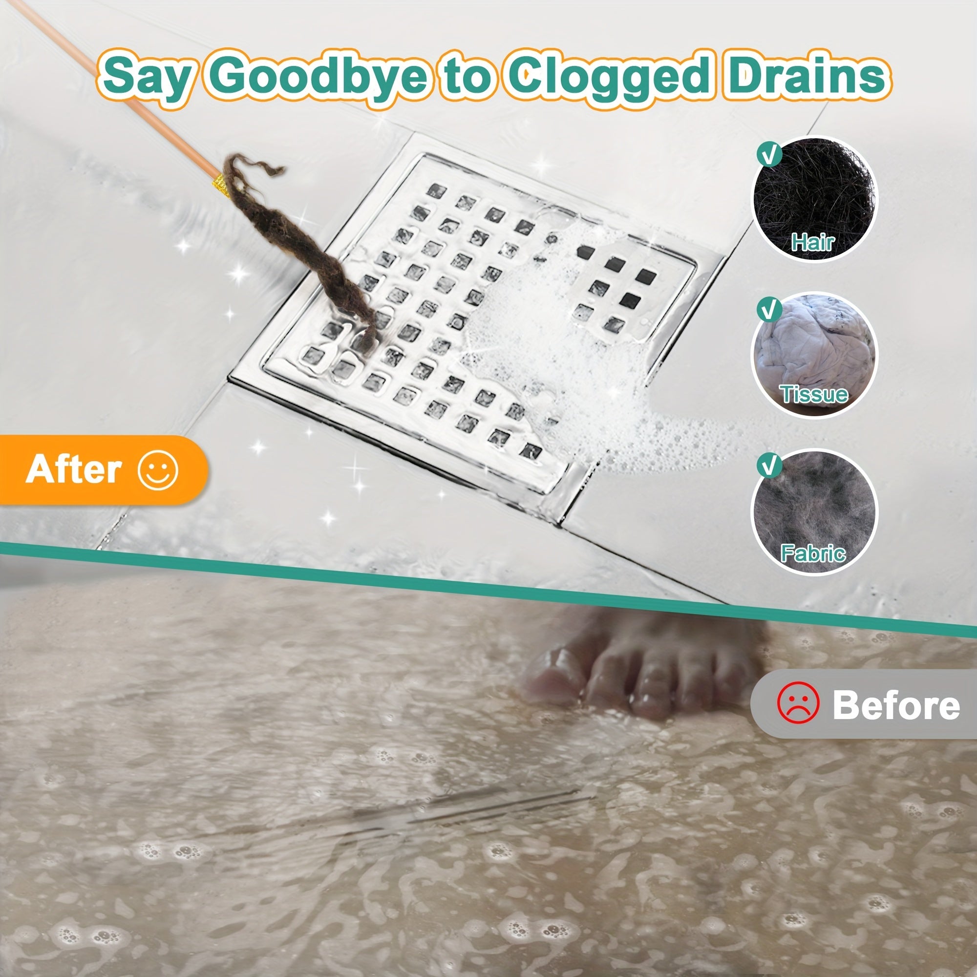 Set of 3 Stainless Steel Drain Clog Remover Hooks Nylon Coated for Bathroom Sink Bathtub Shower