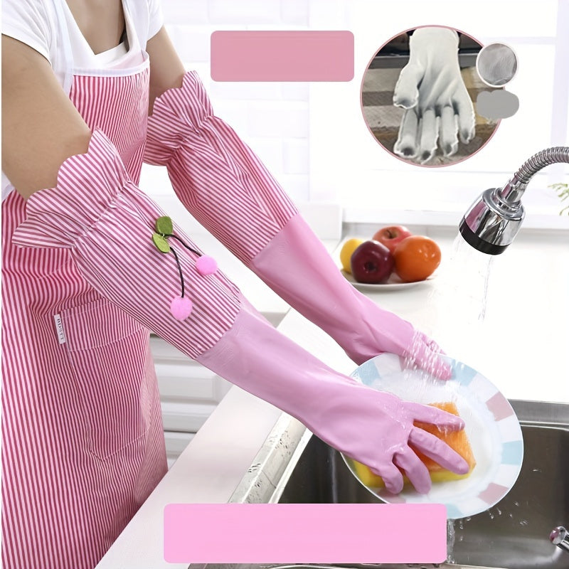 Winter Fleece-Lined Waterproof Rubber Gloves for Cleaning and Dishwashing