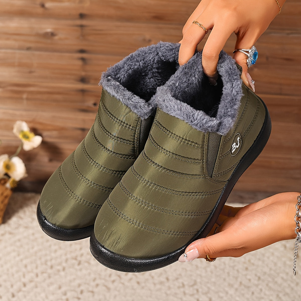 Женские зимние снегоступы с флисовой подкладкой, без шнурков, с противоскользящей подошвой из EVA