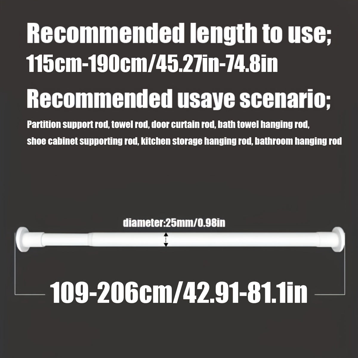 Ichki prujinasi bo'lgan teleskopik tayoq turli foydalanishlar uchun kuchli tortish kuchini ta'minlaydi, masalan, dush pardalari, quritish tokchalari, deraza bezaklari, Rim tayoqlari va shkafni qo'llab-quvvatlash.