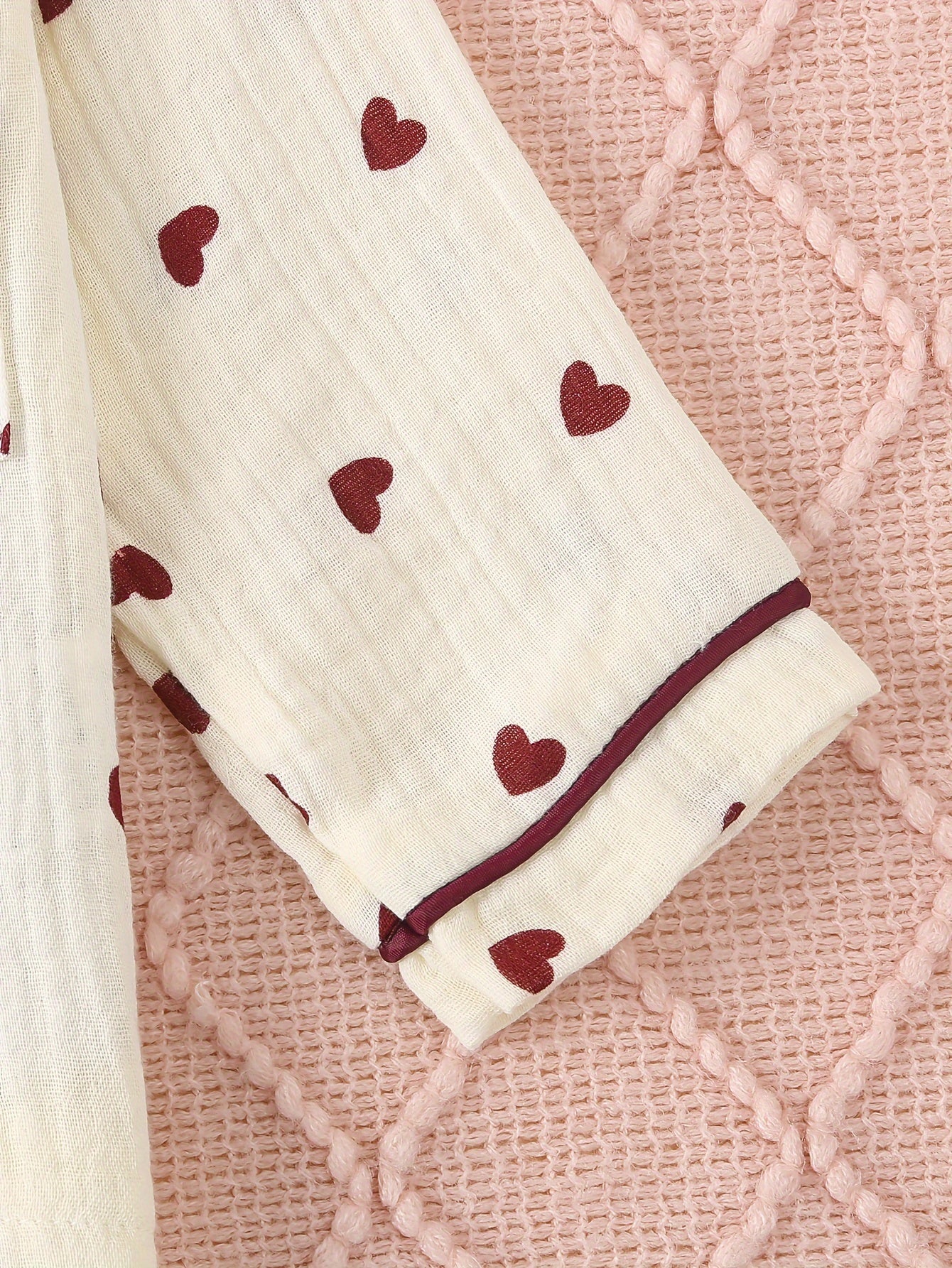 Girls All-Season Cotton Pajama Set with Heart Print Lapel Collar Loose Fit Sleepwear for Over 3 Years