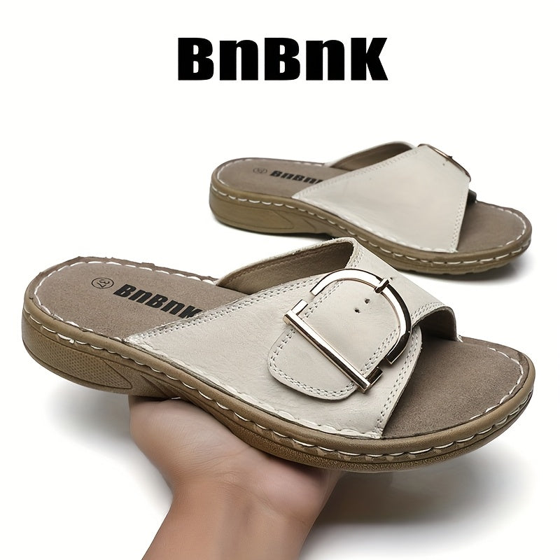 Women's Faux Leather Slip-On Sandals Open-Toe Comfortable Summer Shoes