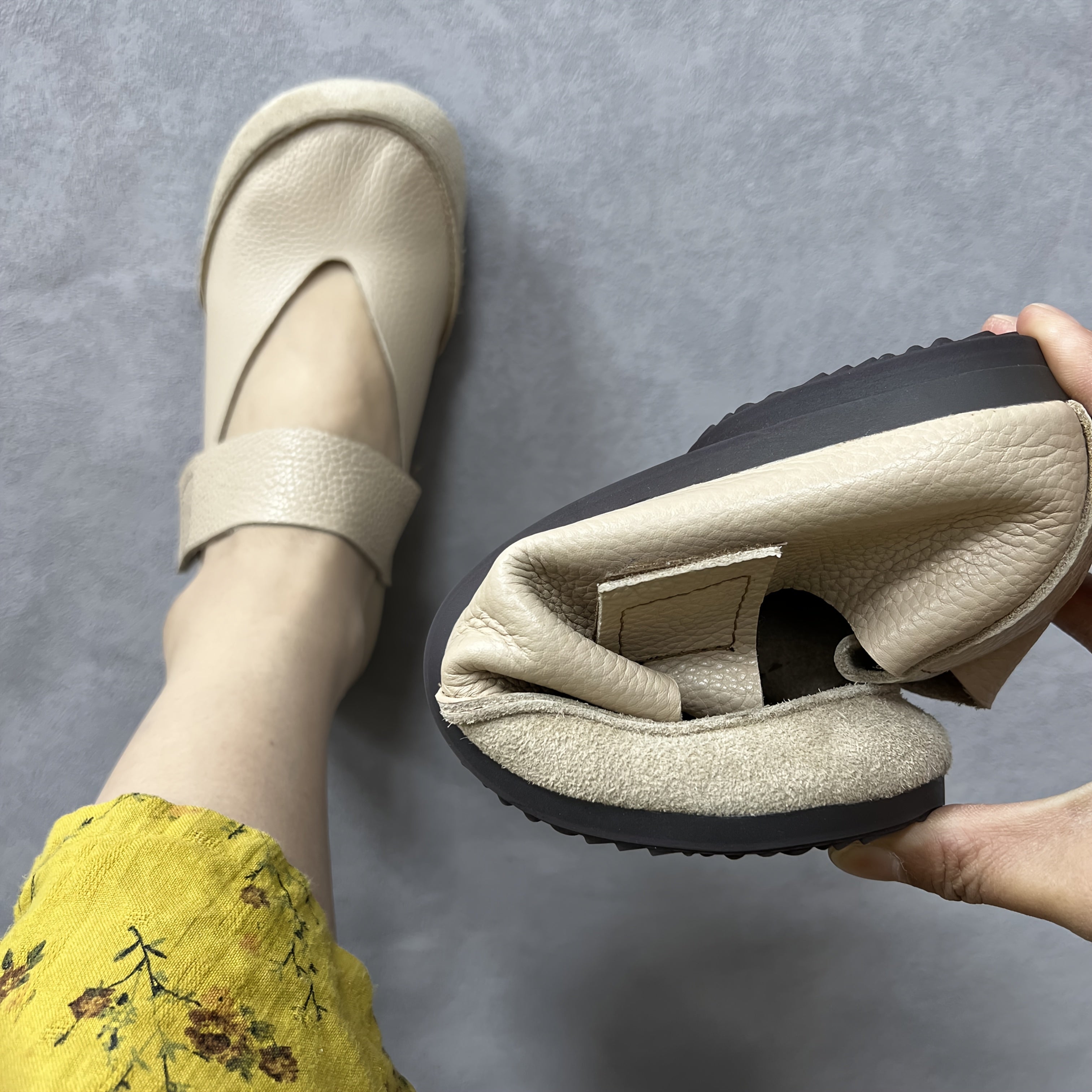 Women's Genuine Leather Mary Jane Flats Brown Breathable Comfortable