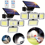 Solar-Powered Motion Sensor Light with Remote Control 288 LED 4-Head Security Floodlight 300° Wide Angle for Garden Yard Pathway Garage Street