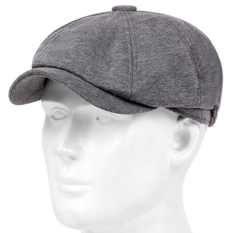 Sombrero beret negro de poliéster para hombre con correa ajustable y hebilla de metal para uso casual en otoño e invierno