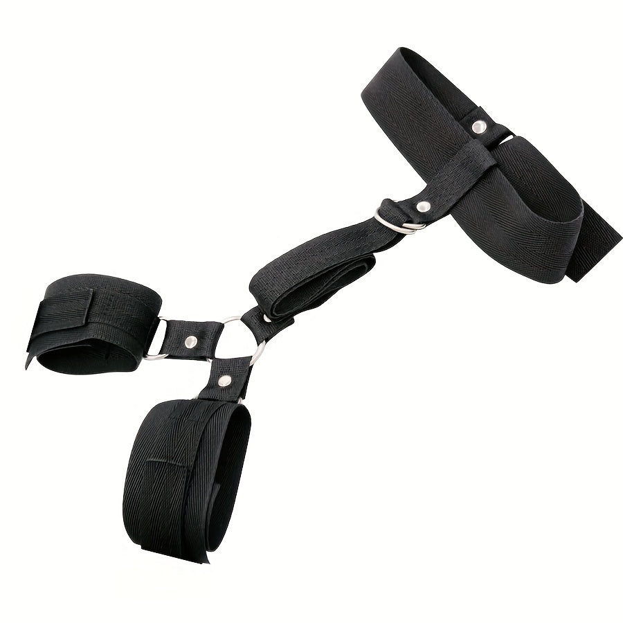 Unisex Bondage Restraints Set with Collar and Handcuffs, Adjustable, Bed BDSM Toys