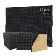 12-Pack Acoustic Foam Panels Self-Adhesive Soundproofing Tiles for Noise Reduction Black Grey 30.48cm x 30.48cm