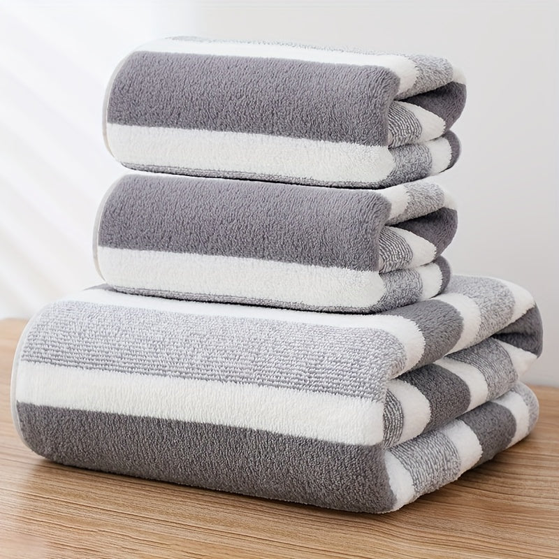 3-Piece Striped Towel Set Bath and Hand Towels Soft Absorbent Quick-Drying
