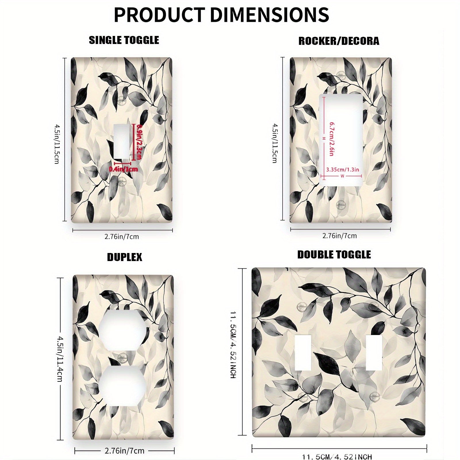 Qora va oq abstrakt yaproq naqshli yorug'lik kaliti qopqog'i fermadek dekor uchun