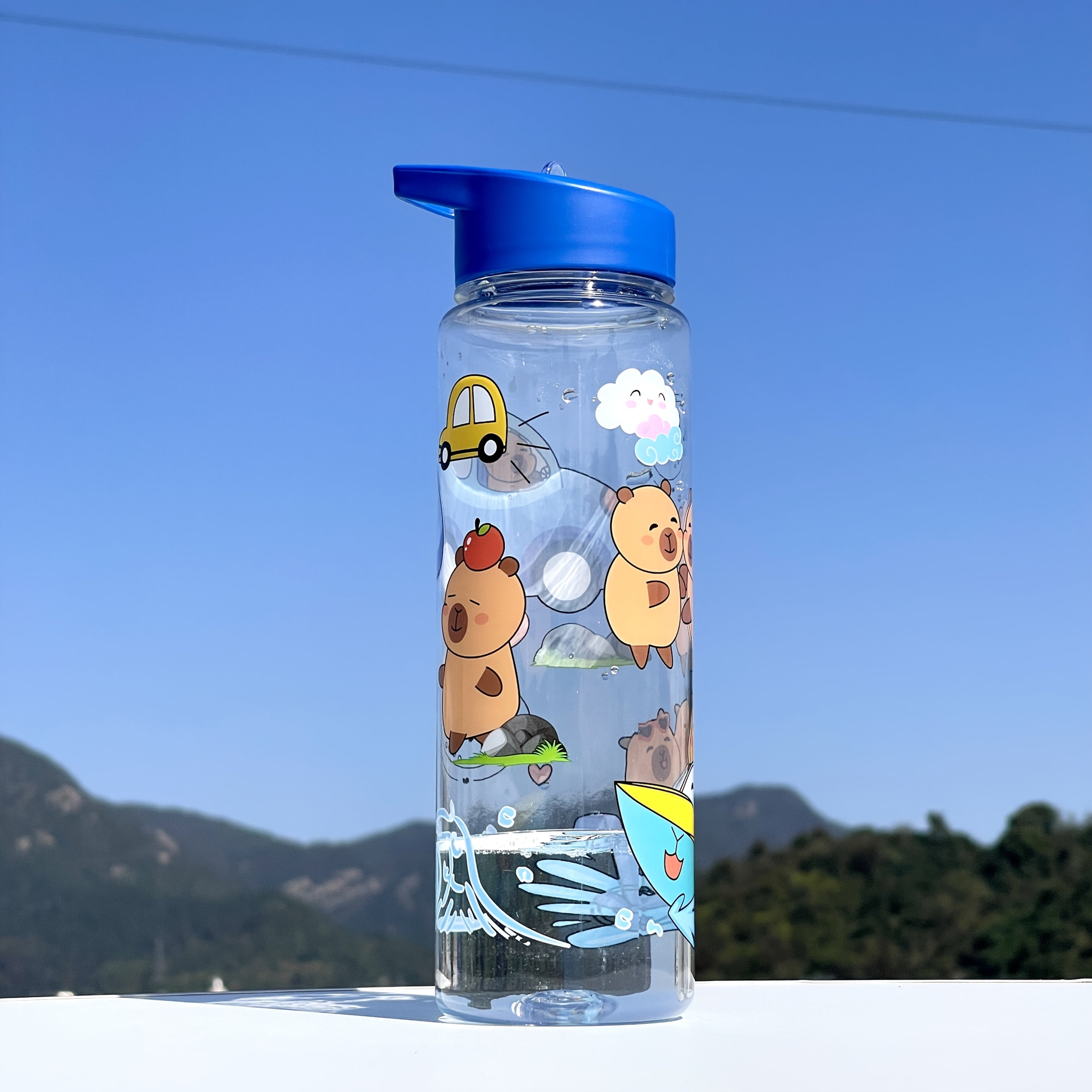 Cute Cartoon Kawaii Water Bottle PVC-Free Plastic Round Lightweight Hand Wash Climbing Sports