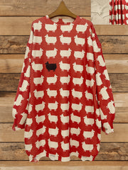 Plus Size Women's Sweater Dress Long Sleeve Crew Neck 3D Sheep Print Red Black White Fall Winter Casual