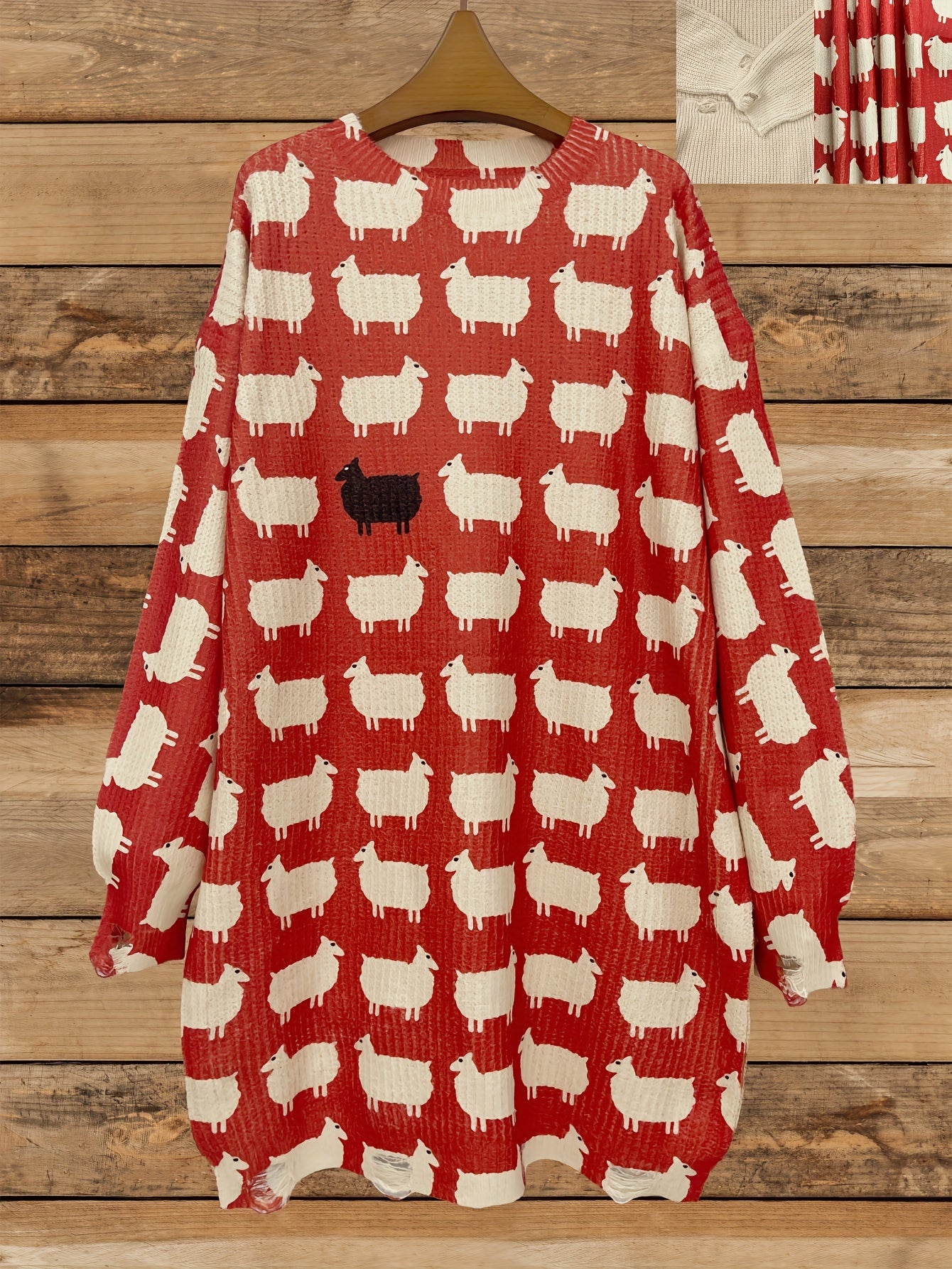 Plus Size Women's Sweater Dress Long Sleeve Crew Neck 3D Sheep Print Red Black White Fall Winter Casual