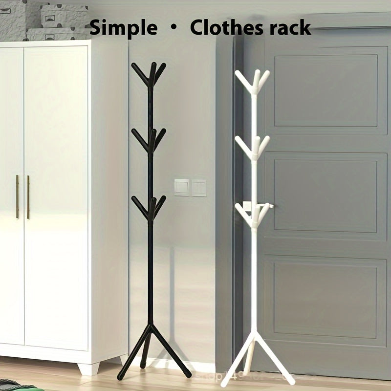 Freestanding Coat Rack with Hat Hooks, Compact Plastic Clothes Organizer