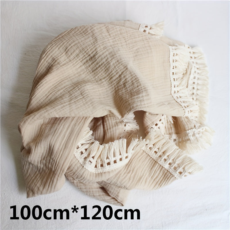 Double Gauze Space Theme Towel with Fringe Beige Pack of 1