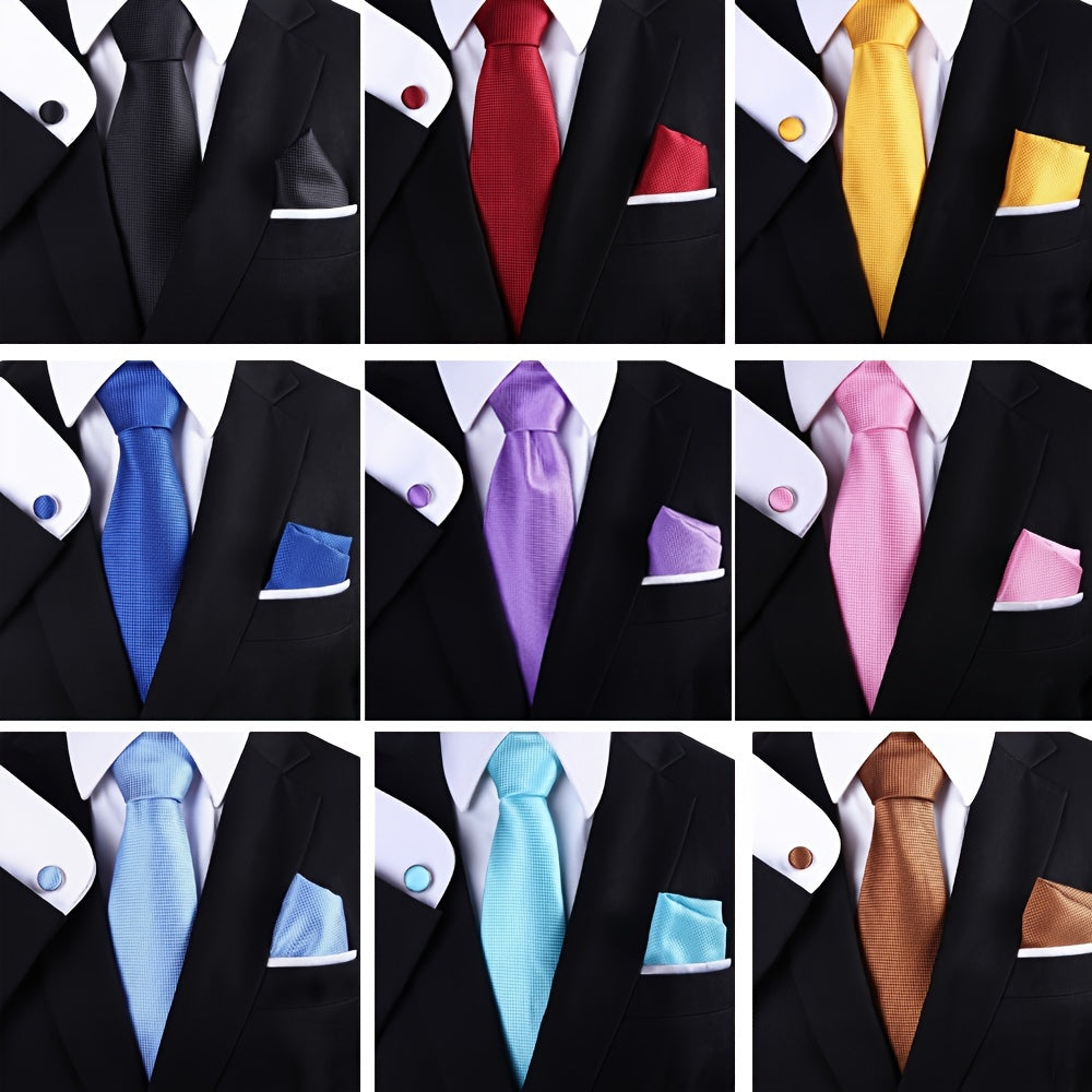 Men's Formal Tie Set with Pocket Square and Cufflinks for Weddings and Business
