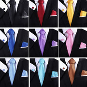 Мужской формальный набор галстуков с карманным платком и запонками для свадеб и деловых встреч