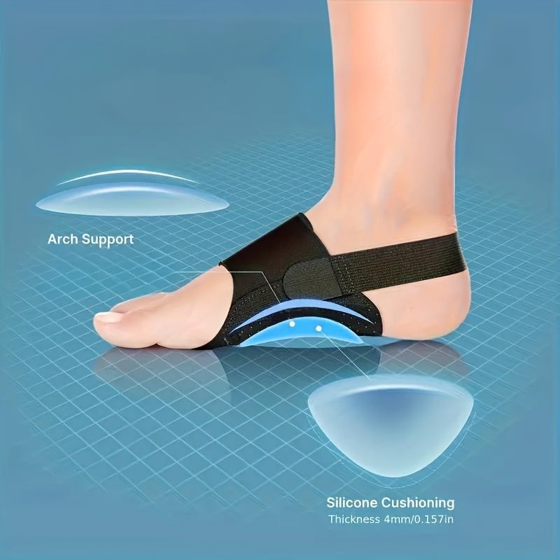 Black Arch Support Sleeves 2pcs Flat Feet Foot Cushions Adjustable Straps