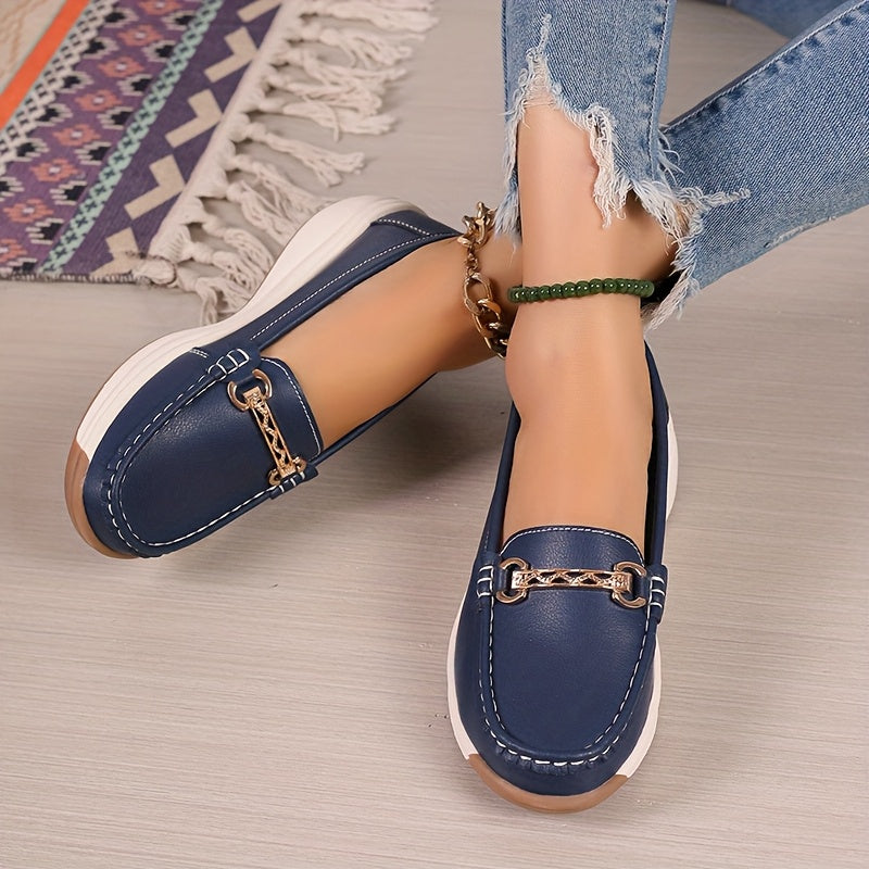 Women's Metal Buckle Loafers, Comfortable Non-slip Flats for Casual Wear