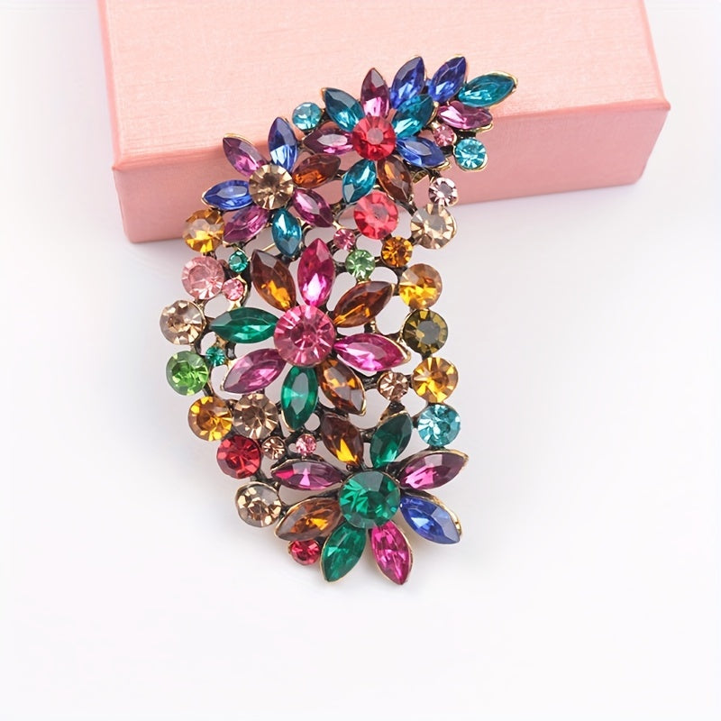 Retro Colorful Glass Brooch for Women Exaggerated Pin Jewelry