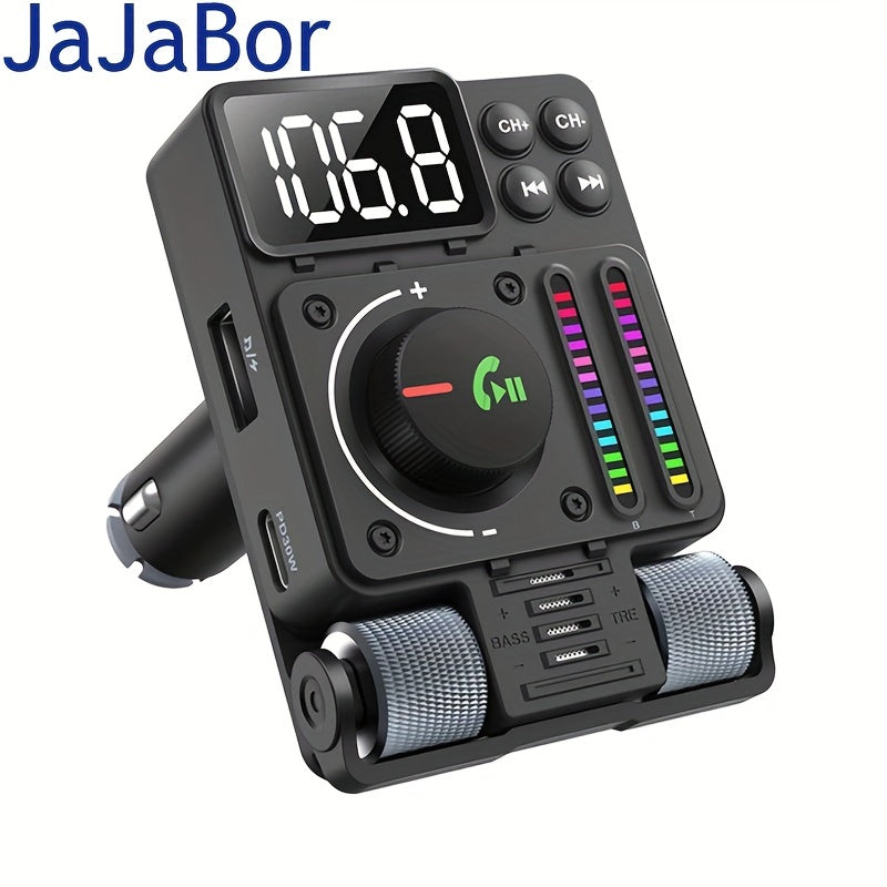 Wireless FM Transmitter for Car, Adjustable Treble and Bass, 30W Fast Charging