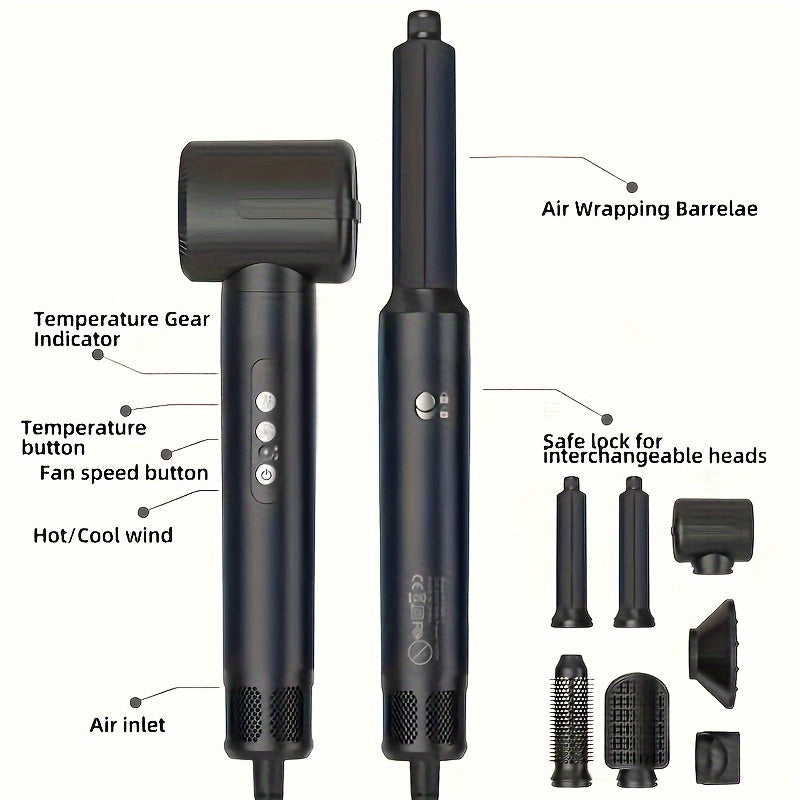 7-in-1 Hair Styling Tool with 1400W Power and 110000 RPM Includes Diffuser Curling Wand Concentrator Volumizer and Straightener Brush